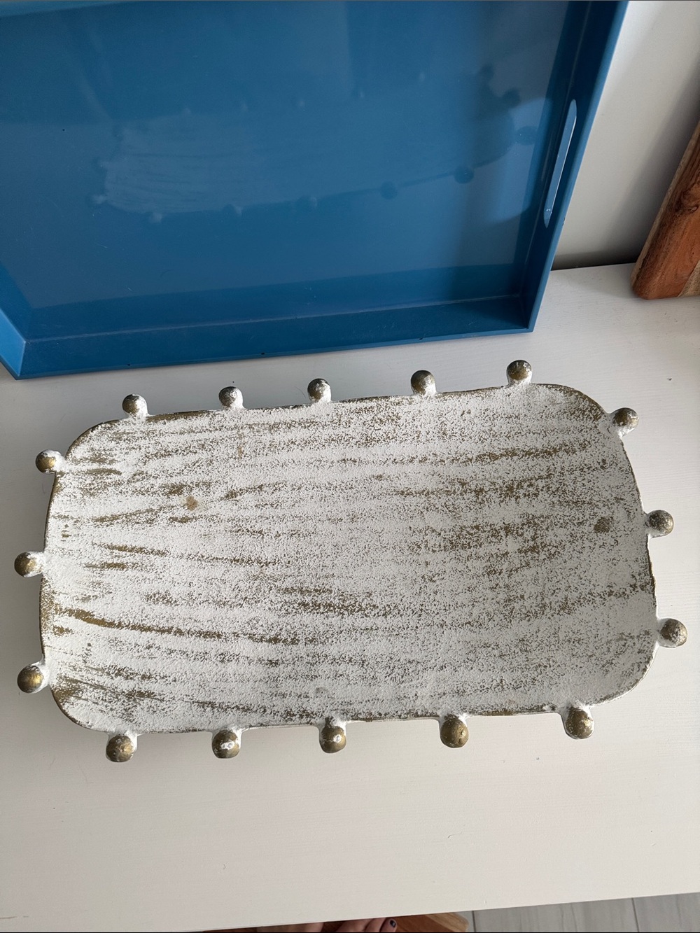 Whitewashed Gold Toned Accent Metal Bowl Tray Home Accents Decor